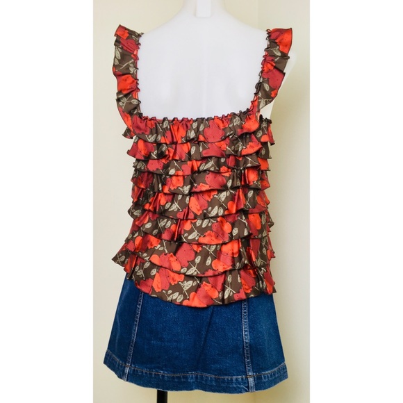 MOSCHINO Red Rose Print Tiered Ruffle Blouse - Picture 3 of 4